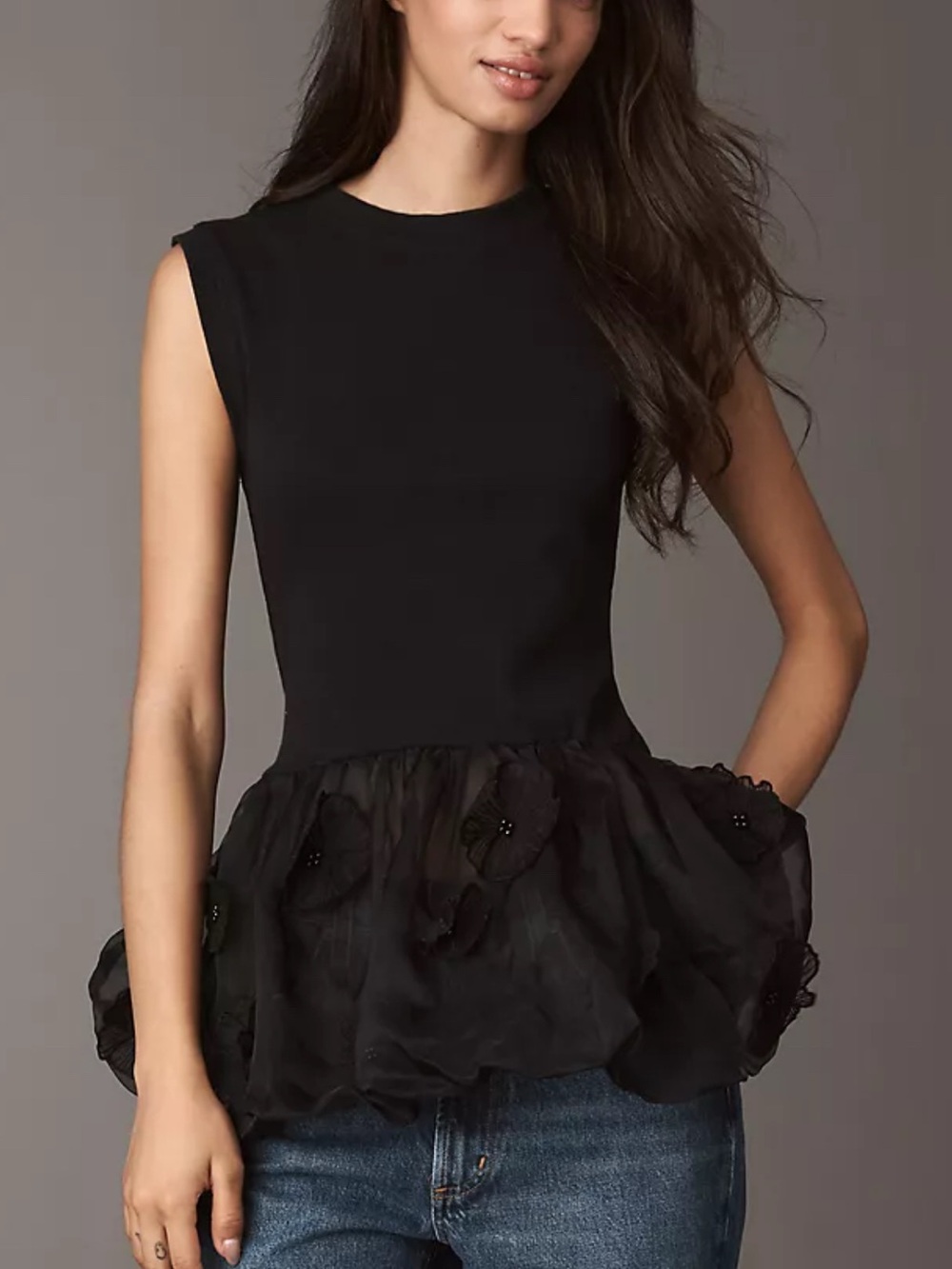 NWT Anthropologie Black Sleeveless Peplum Top